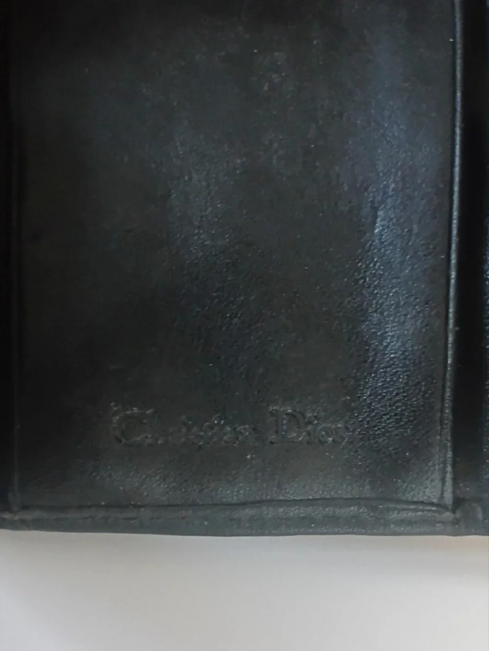 Dior Black Leather Folded Card Holder with Embossed Logo